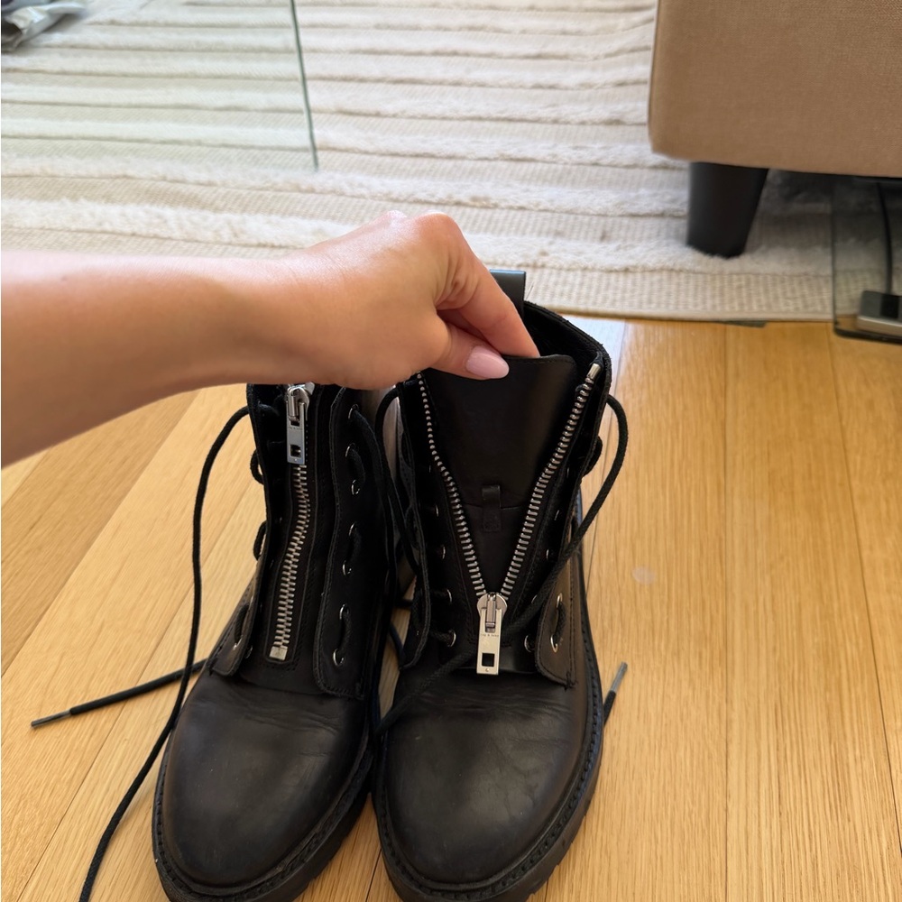 Rag & Bone Black Cannon Combat Boot Leather Front-Zip Ankle Boots for Women - Picture 7 of 12